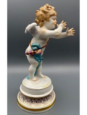 Antique Meissen Cupid Love Series L125 Cherub 9” Heinrich Schwabe Mocking Putti